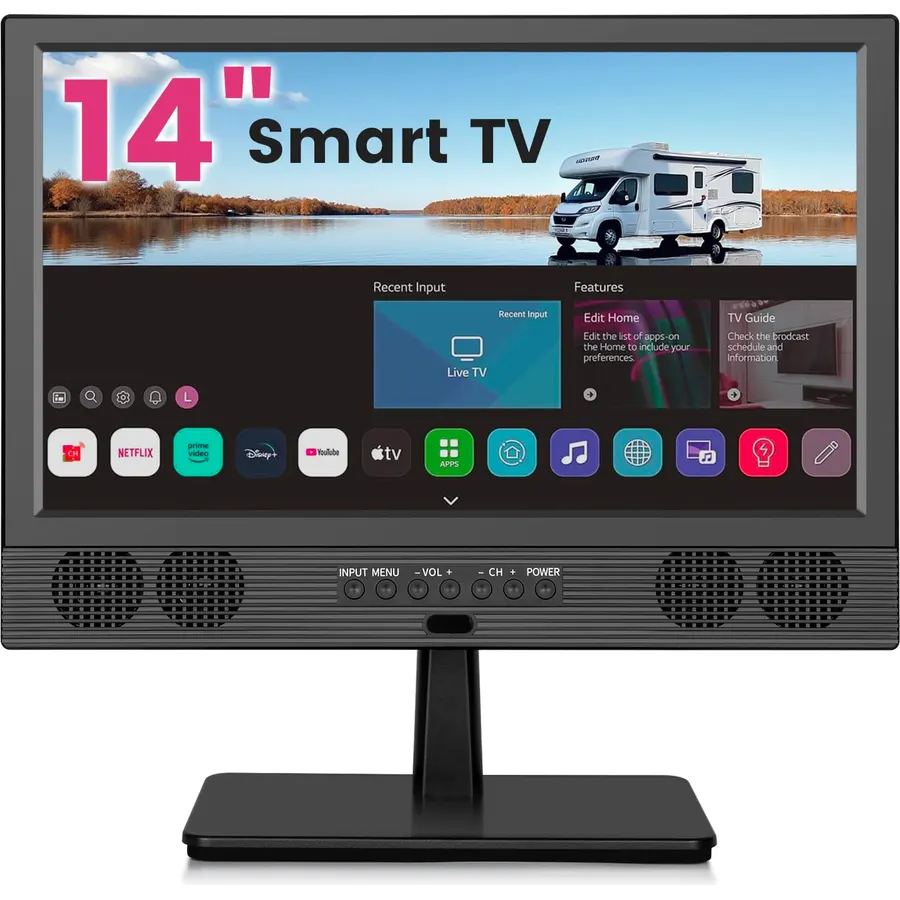 othoig 14 Inch Small Smart TV HD LED, Small Portable Smart TV with Built-in APP, Digital ATSC Tuner,HDMI/USB/AV Inputs, Small Smart Television for Kitchen,Bedroom,RV,Camper
