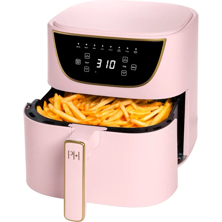 Paris Hilton 6-Quart Air Fryer, Nonstick Basket Made Without PFAS, Touchscreen, 8-in-1 (Fry, Roast, Broil, Bake, Reheat, Keep Warm, Pizza, Dehydrate), Dishwasher Safe Basket and Crisping Tray, Pink