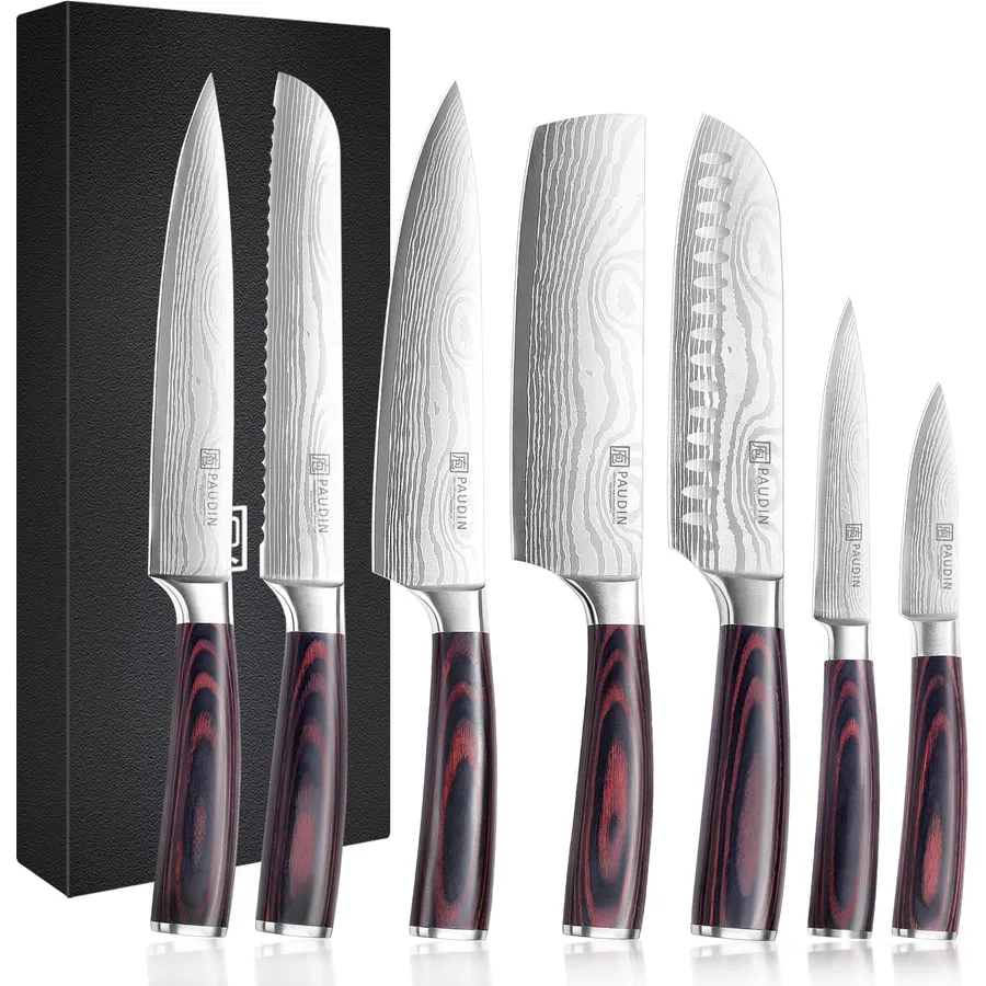 PAUDIN Chef Knife Set, 7 Pieces Kitchen Knife Set, Ultra Sharp Knife Set