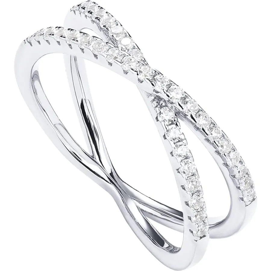 PAVOI 14K Gold Plated X Ring Simulated Diamond CZ Criss Cross Ring for Women