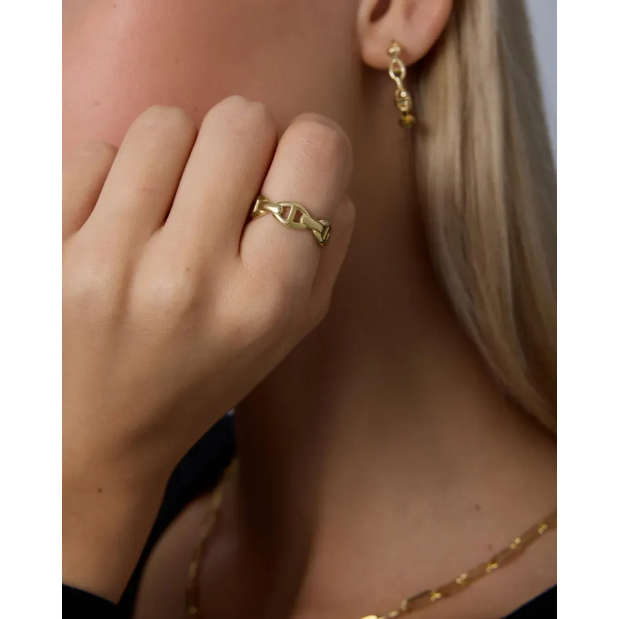 PAVOI Waterproof Link Band - 14K Gold Plated Link Chain Ring for Women