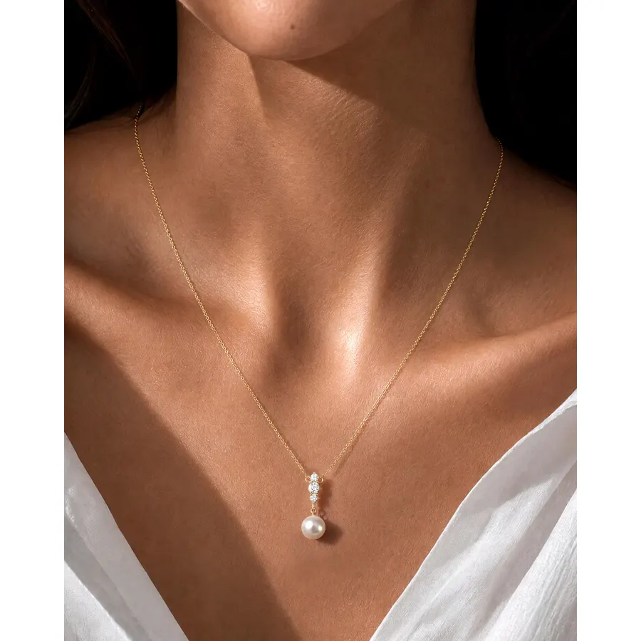 Pearl Necklace for Women, Dainty Single Pearl Drop Necklace for Wedding