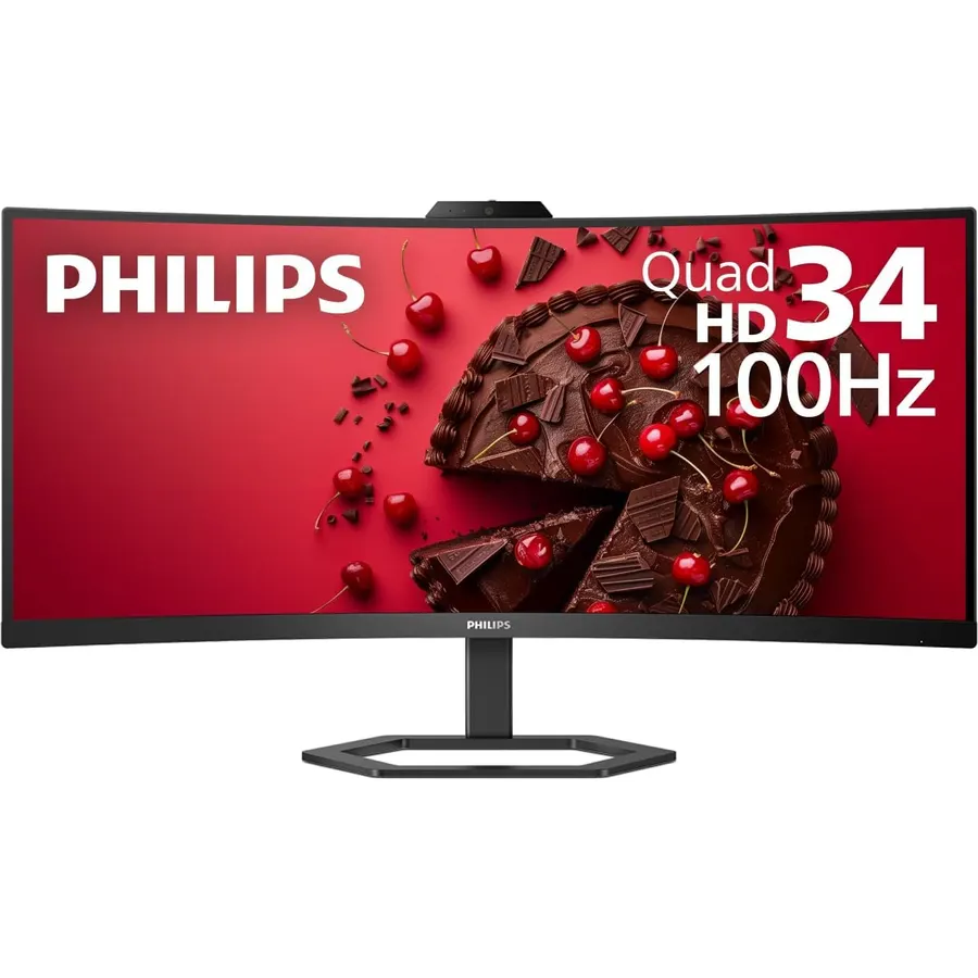 Philips 34E1C5600HE 34" UltraWide QHD 21:9 Monitor with Built-in Windows Hello Webcam & Noise Canceling Mic, USB-C Docking, Stereo Speakers, 100Hz, 4-Year Advance Replacement,Black