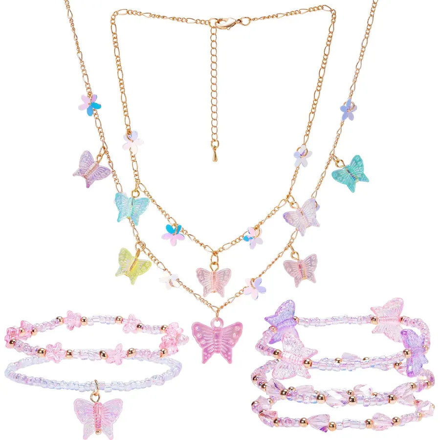 PinkSheep Toddler Jewelry, Kids Necklace and Bracelet 3 Pack