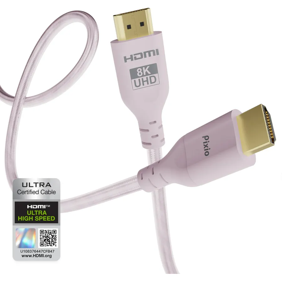 Pixio Pink 8K HDMI 2.1 Cable Ultra Certified Ultra High Speed 6FT 8K 60Hz 4K 120Hz Nylon Braided, Gold Plated Connector, Anti-Breakage, HDR10+, dtsx, eARC, HDCP, Dolby Compatible