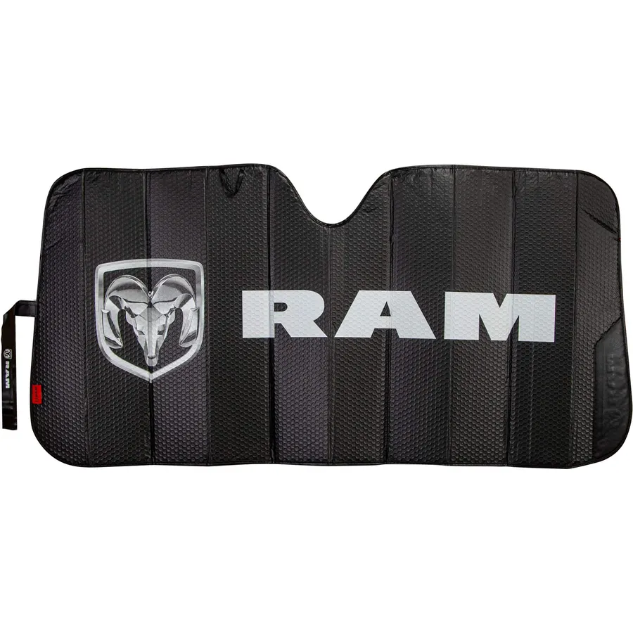 Plasticolor 003860R01 RAM Logo Black Matte Finish Front Windshield Accordion Sunshade