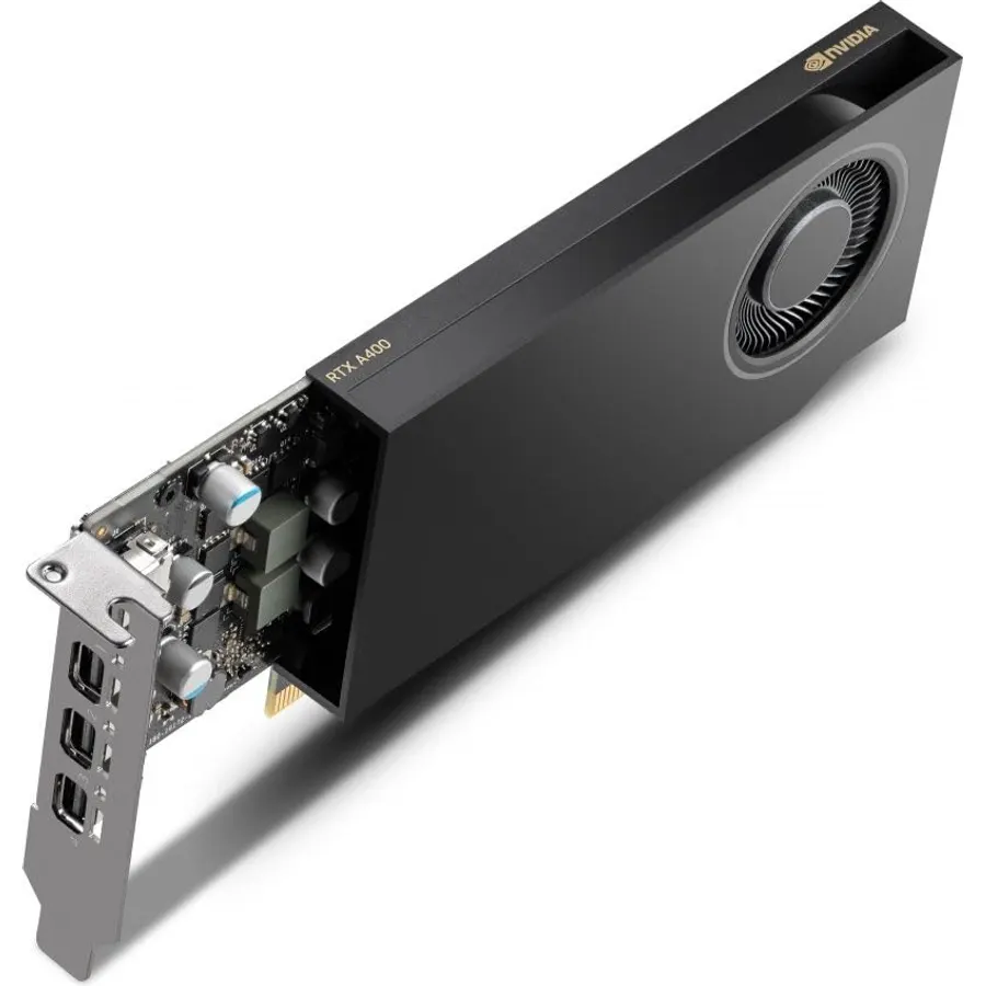 PNY Nvidia RTX A400 4GB GDDR6 Professional Graphics Card, VCNRTXA400-SB, Single Slot, Low Profile, 768 CUDA Cores, PCI Express 4.0, 4x Mini DisplayPort 1.4a, 50W