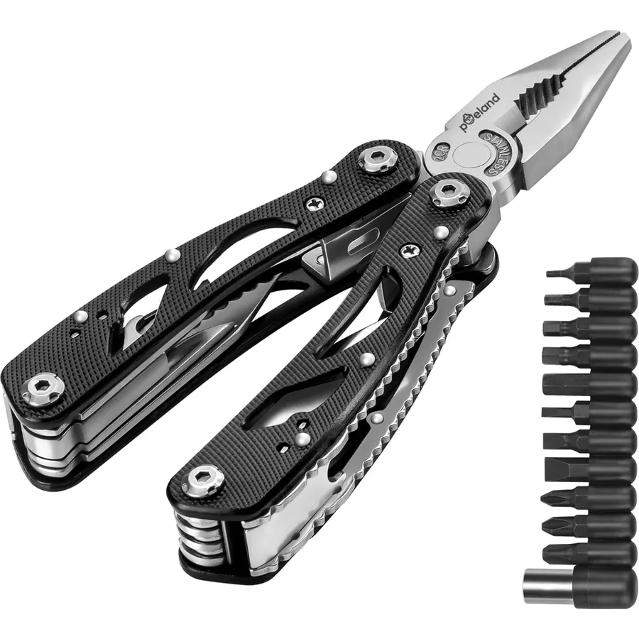 Poeland Multitool Pliers Set Stainless Steel Screwdriver Tool with 11 Screwdriver Bits Black