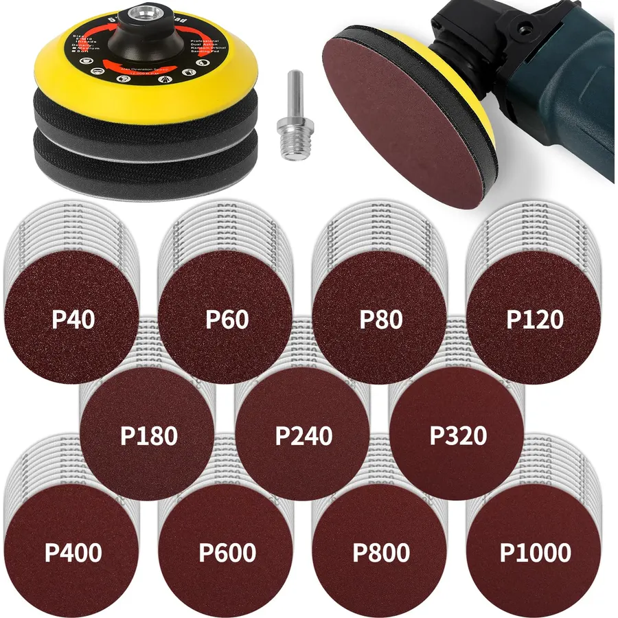 Pomsare 114PCS 5 Inch Angle Grinder Sanding Disc Kit, 40 to 1000 Grits