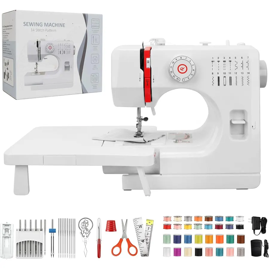 Sewing Machine for Beginners & Kids, Mini Portable Sewing Machines with 12 Built-in Stitch Patterns, 2-Speed Foot Pedal, Perfect for Teaching Daughter Granddaughter to Sew(with 27 Pieces Sewing Kit)