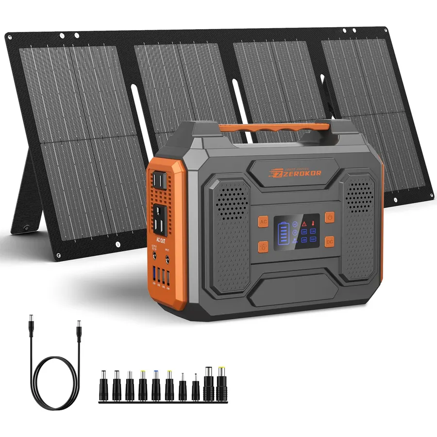 Portable Solar Generator 300W Portable Power Station with 60W Solar Panel