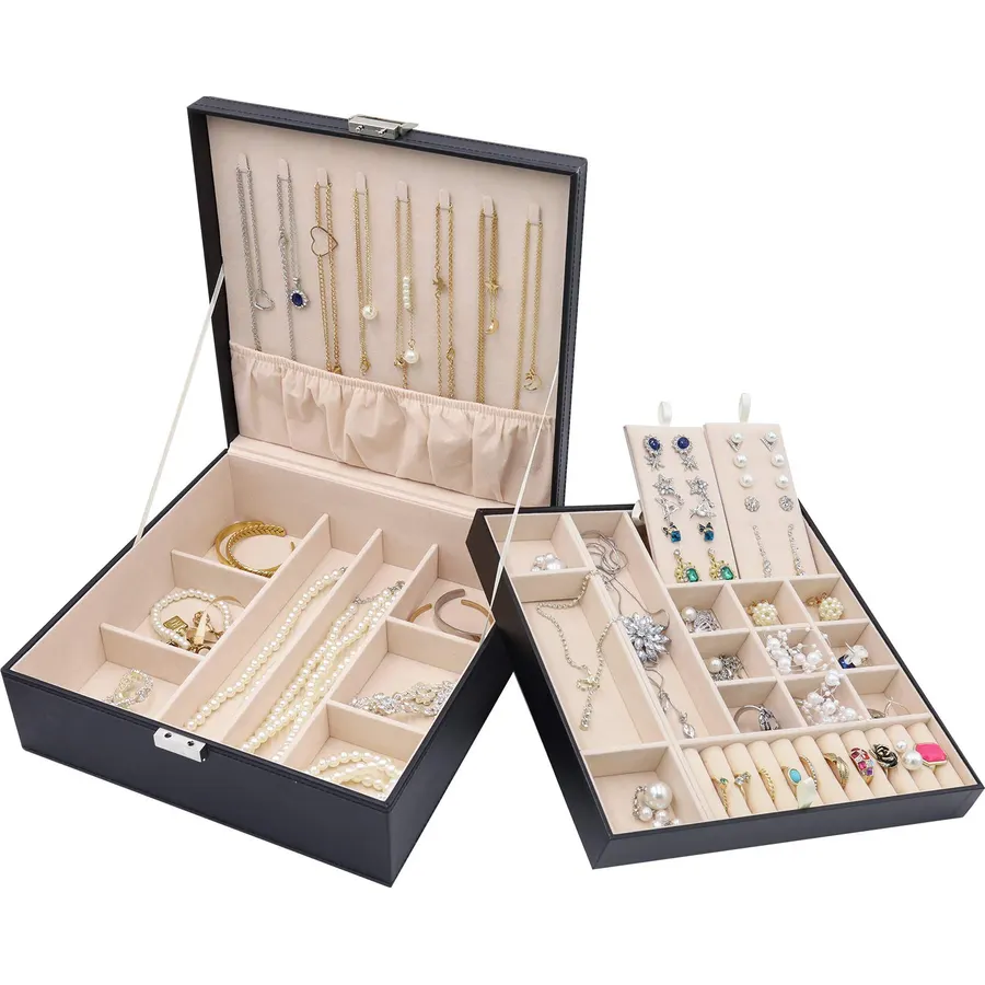 2‑Layer Travel Jewelry Case, Portable Faux Leather Jewelry Organizer