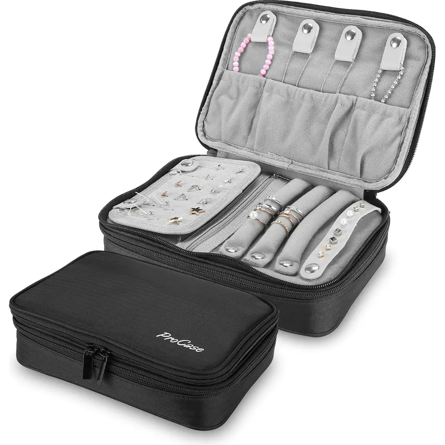 ProCase Travel Jewelry Case Organizer Bag, Soft Padded Jewelry Carrying Pouch Portable Storage Holder for Earrings Ring Necklace Bracelet Chain