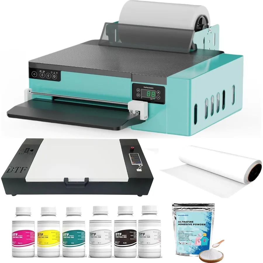 PUNEHOD DTF Printer A4 with Oven and Software, XP600 Printhead Double Speed Than L1800, Custom T Shirt Printing Machine, Multi-Material Compatible, Direct to Film, White Ink Circulation System