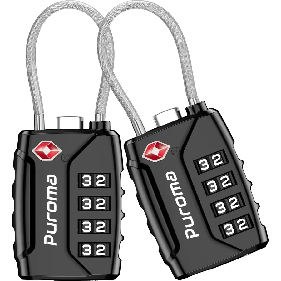Puroma 2 Pack TSA Approved Luggage Locks 4 Digit Code Cable Lock Black