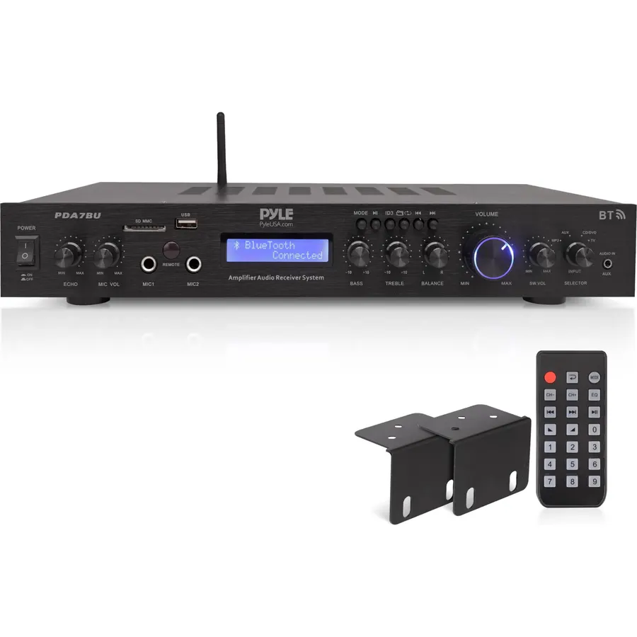 Pyle 5 Channel Rack Mount Bluetooth Amplifier Receiver - 200 Watt Home Theater Amp, Bluetooth Wireless Streaming, MP3/USB/SD/AUX, Digital ID3 LCD Display - PDA7BU.5