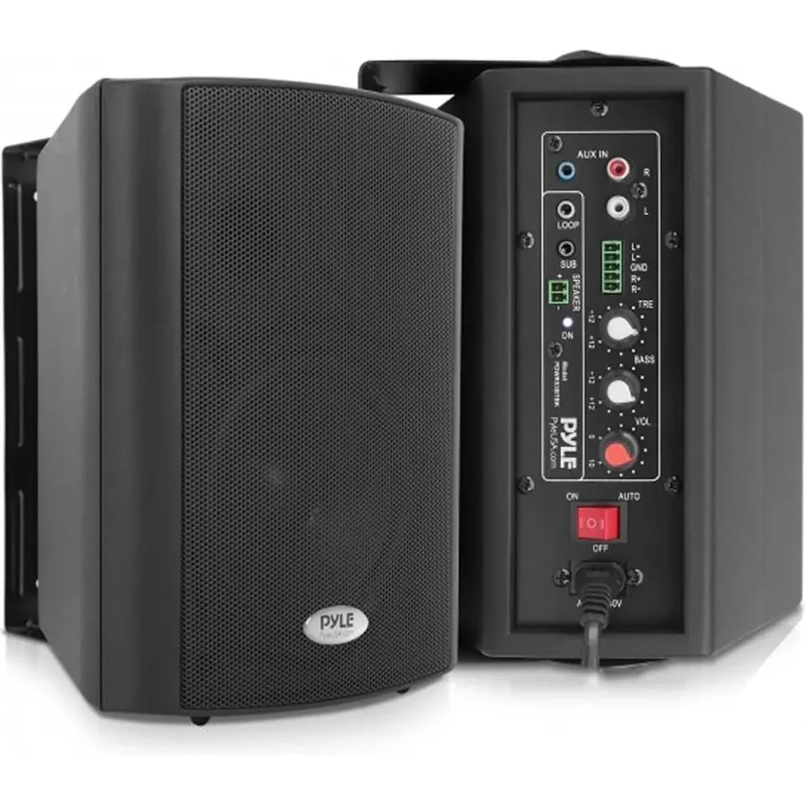 Pyle Wall Mount Home Speaker System - Active Passive Mountable Bookshelf Indoor Studio Garage Patio Stereo Sound Home Theater Speaker, Wireless Bluetooth Speaker Set W/ Aux & RCA - PDWR53BTBK (Black)