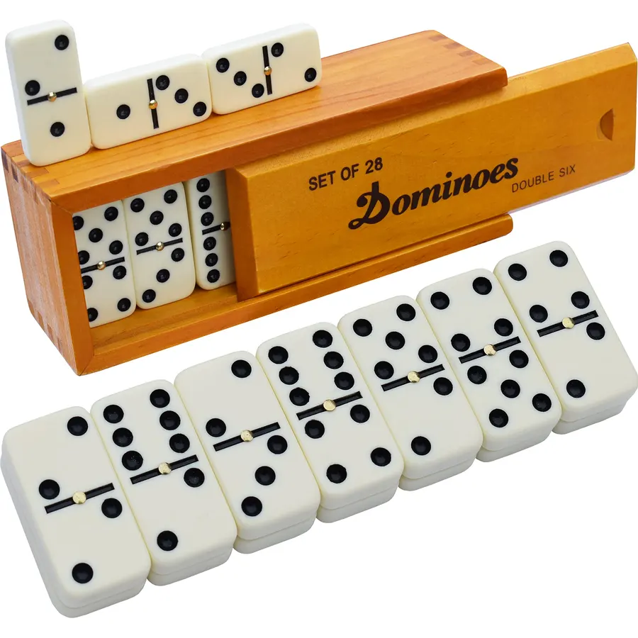 Queensell Dominos Set for Adults, Double 6 Dominoes Set with 28 Tiles in Wooden Case, Classic Dominoes, Family Board Game for Kids & Adults, Travel Game for Family Game Night, Juegos de Mesa