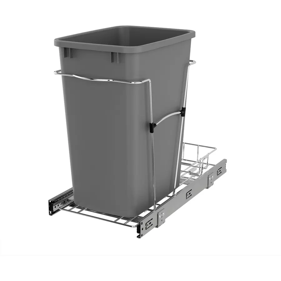 Rev-A-Shelf Pullout Trash Can for Kitchen Cabinets, Silver Waste Bin, 35 Qt