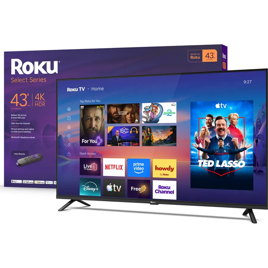 Roku Smart TV – 43-Inch Select Series 4K HDR RokuTV with Roku Enhanced Voice Remote, Brilliant 4K Picture, Automatic Brightness, & Seamless Streaming – Live Local News, Sports, Family Entertainment