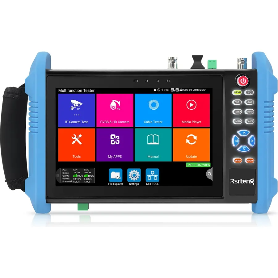 Rsrteng CCTV Camera Tester, 8K 32MP 4K 12MP IP Camera Tester with POE++, CVBS Camera Tester, 1CH SFP Interface 7" IPS Touch Screen Cable Test Network Tool Support HDMI IPC Test IPC-9800Pro