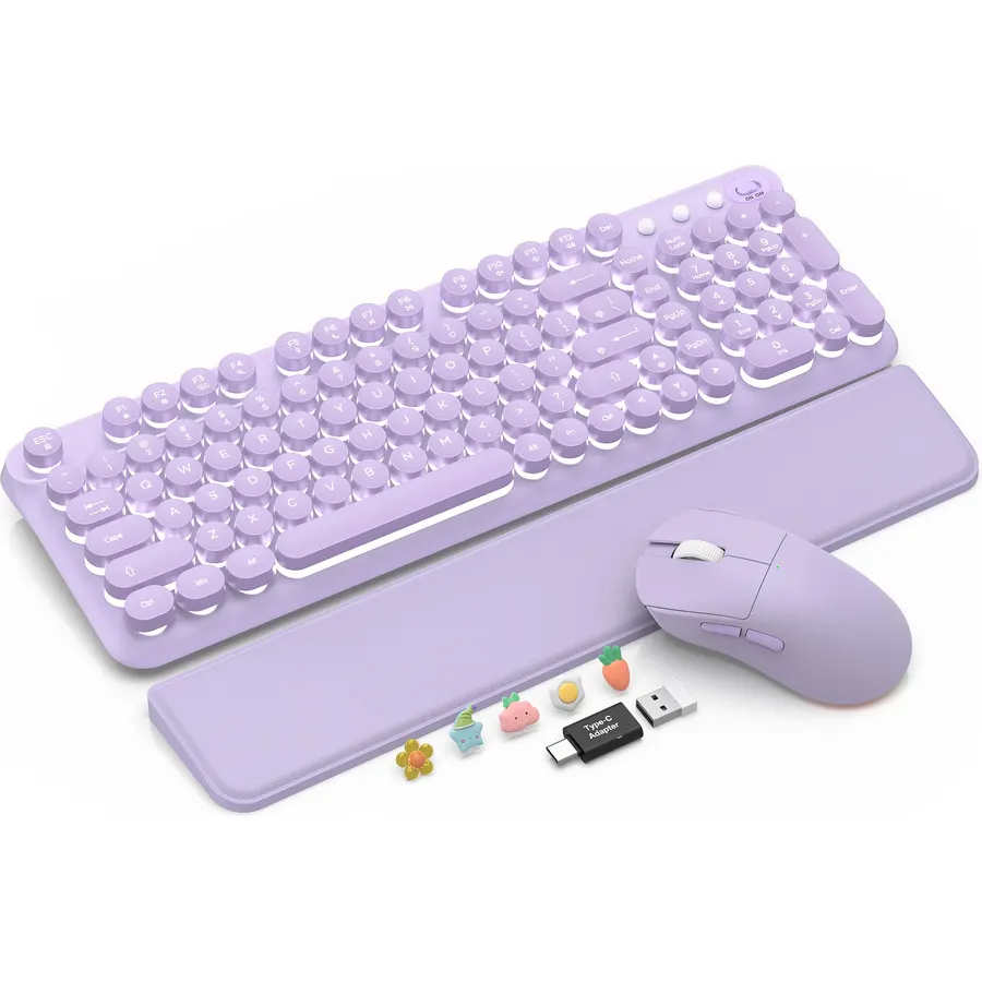 SABLUTE RGB Backlit Wireless Keyboard and Mouse Combo with Retro Round Keys