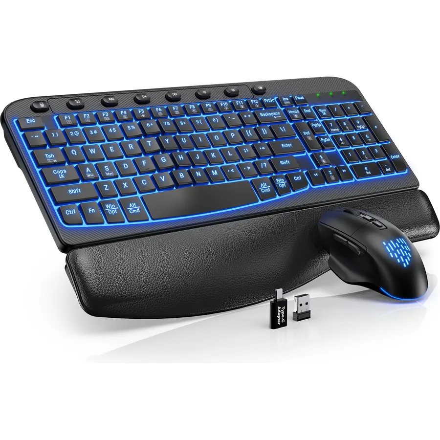 SABLUTE Wireless Keyboard and Mouse Combo, Ergonomic Wave with Wrist Rest