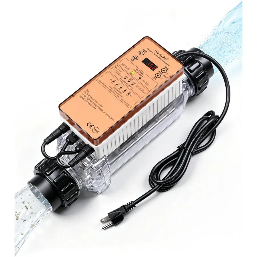 Salt Chlorine Generator - Westaho Pool Salt System for Inground Pools up to 25,000 Gallons, USA Titanium Cell (10,000-Hour Lifespan) & Waterproof Control Panel, Built-in Power Supply, 12G/H