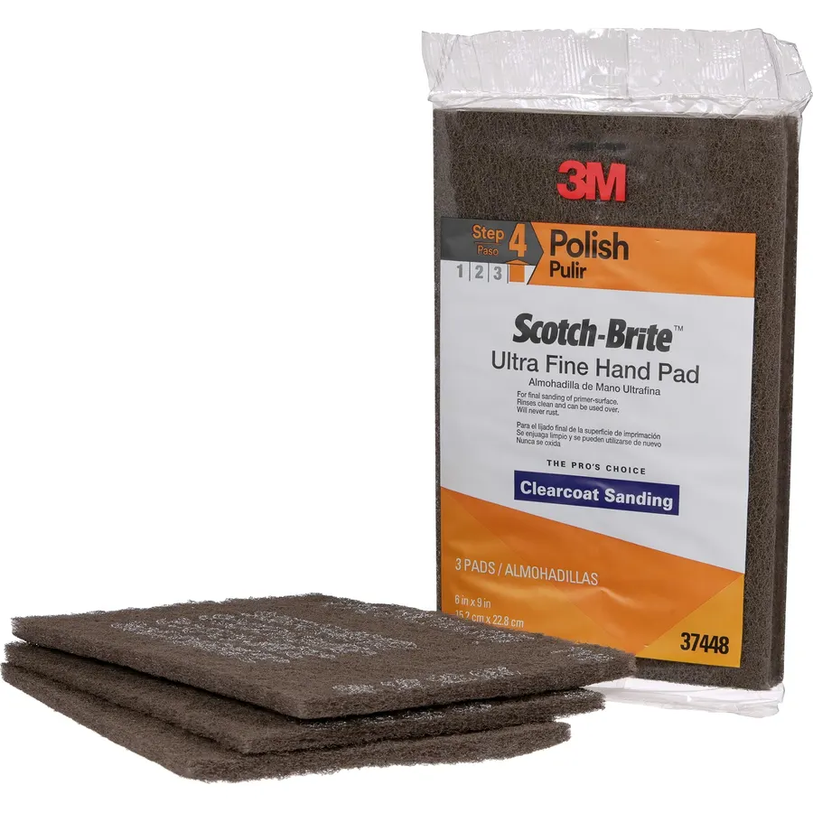 Scotch-Brite Ultra Fine Grade 7448 Hand Pad, Pack of 3, 6 in x 9 in Hand Pads, Nonwoven Silicon Carbide, Surface Preparation, Scuffing, and Cleaning, Gray