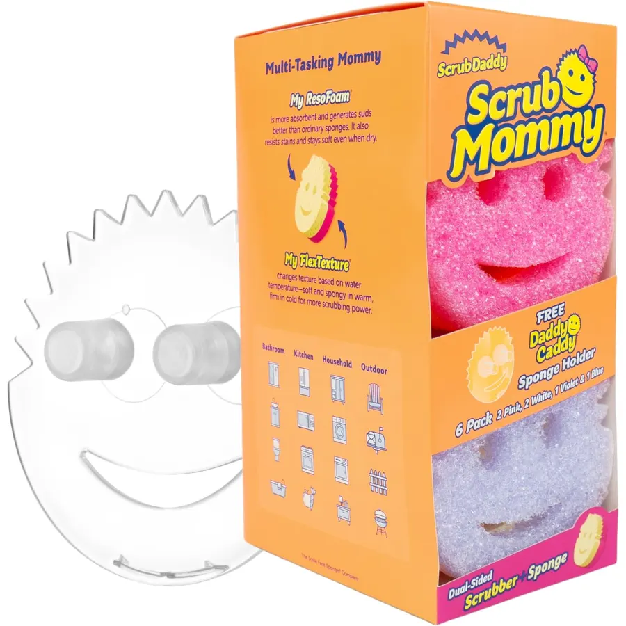 [Space Saving] Sponge Holder for Kitchen Sink, Great for Scrub Daddy / Scrub Mommy Sponges, Rust-proof Sink Sponge Caddy Organizer for Dish Brush, Scrubber - 2 Mounting Options (Suction Cups & Hooks)