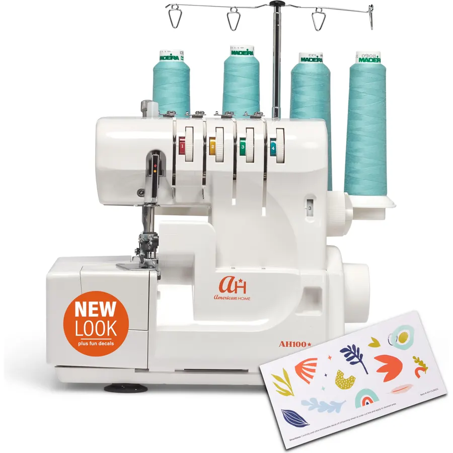 Serger Sewing Machine by American Home, Portable Stitching Machine Easy to Follow 4/3/2 Serger Thread with Differential Feed for Hemming and Sewing, Includes Sewing Accessory Kit, AH100