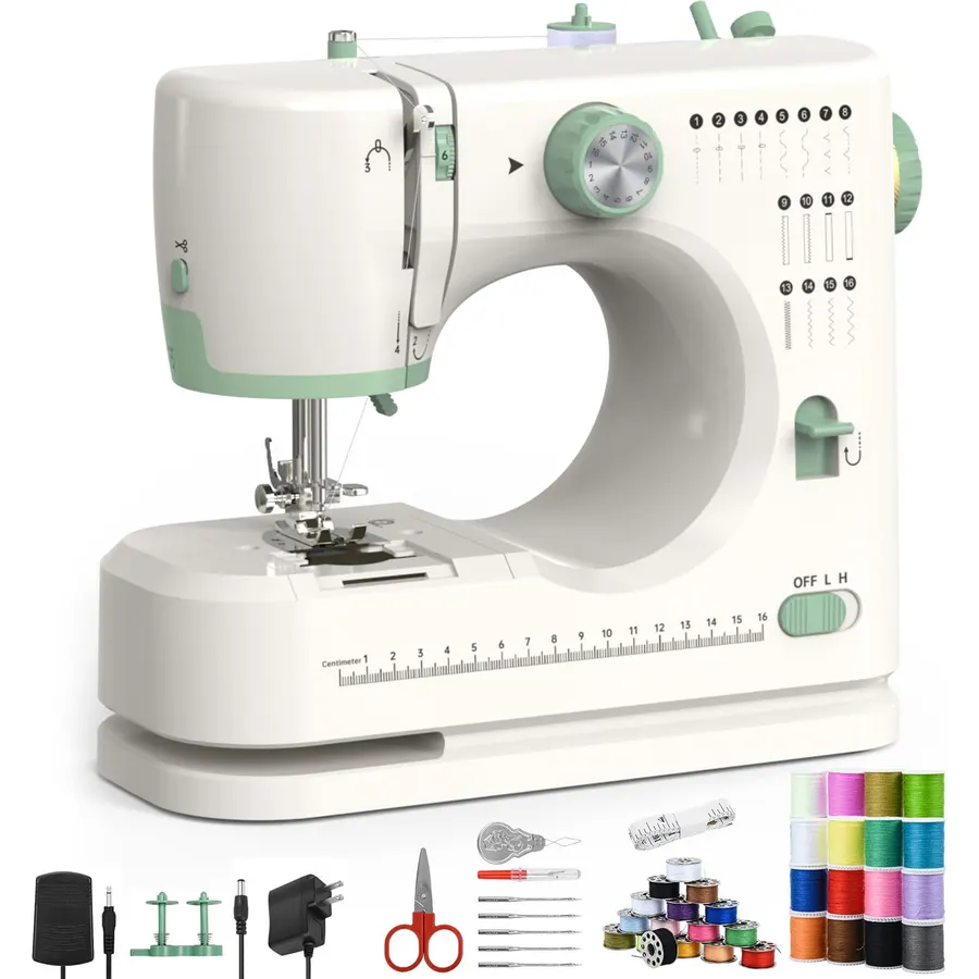 Sewing Machine for Beginners Adults, 16 Built-in Stitches Portable Double Needle Sewing Machine with Adjustable Speed Control, Foot Pedal, and Quick-Place Bobbin for Easy DIY Crafting