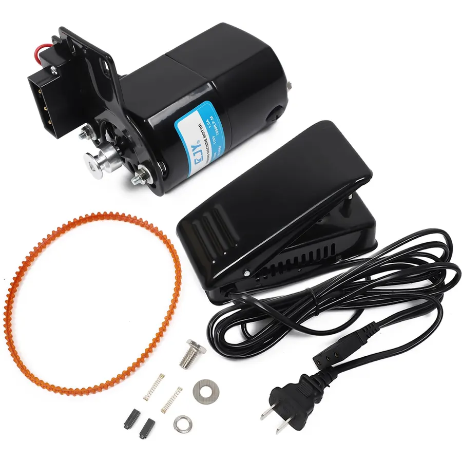 Sewing Machine Motor Kit 110VAC 100W Power with Foot Pedal, Motor Belt, Bracket, Bolts, and Carbon Brush for Domestic Home Sewing Machines