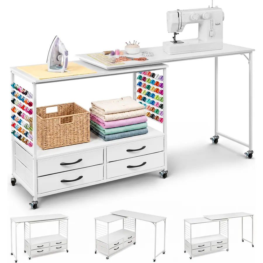 Sewing Table with Storage, 57‘’ Folding Sewing Machine Table - 84 Pegs