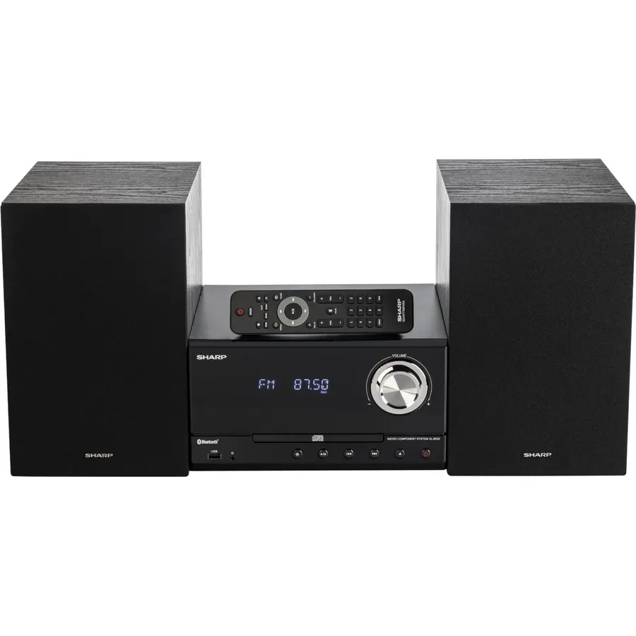Sharp XL-B512 Micro Component Wireless Bluetooth Audio Streaming & CD Player Wood Speaker System + Remote, USB Port, MP3 Playback, FM Stereo Digital Tuner, Aux Input, Brown Oak
