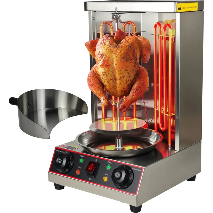 Shawarma Grill Machine Oven Rotisserie Kebab Turkey Machine, Automatic Rotation, 2 Electric Control Mashawarma Grill Machine Up to 570°F,Vertical Skewers, Stainless Steel, 110V 2.4kw
