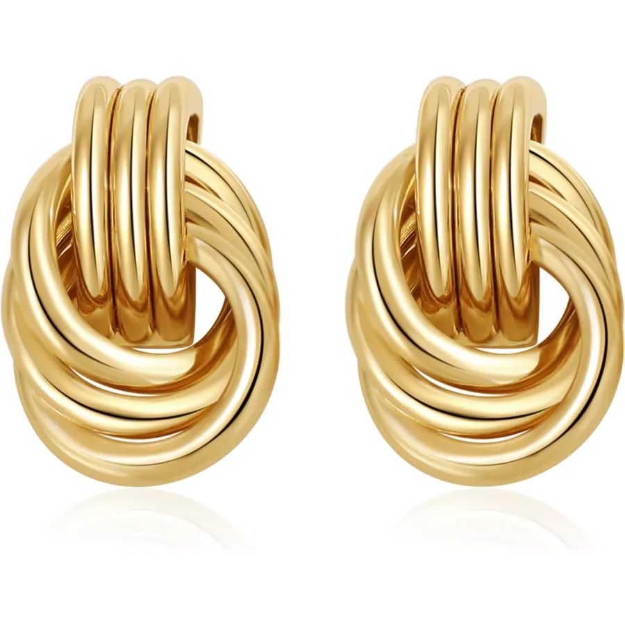 SHERLOVE Chunky Knot Gold Earrings Women Statement Drop Dangle Earrings