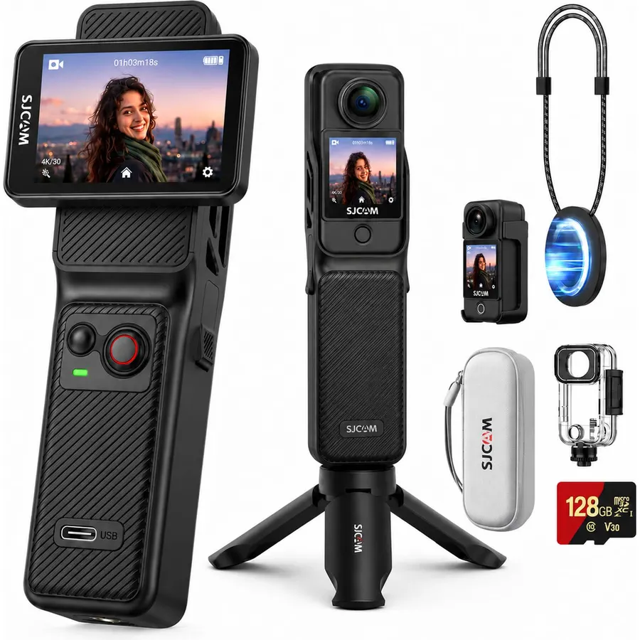 SJCAM C400 4K Vlogging Camera with 128GB Card,7H Battery,Wearable POV Cam