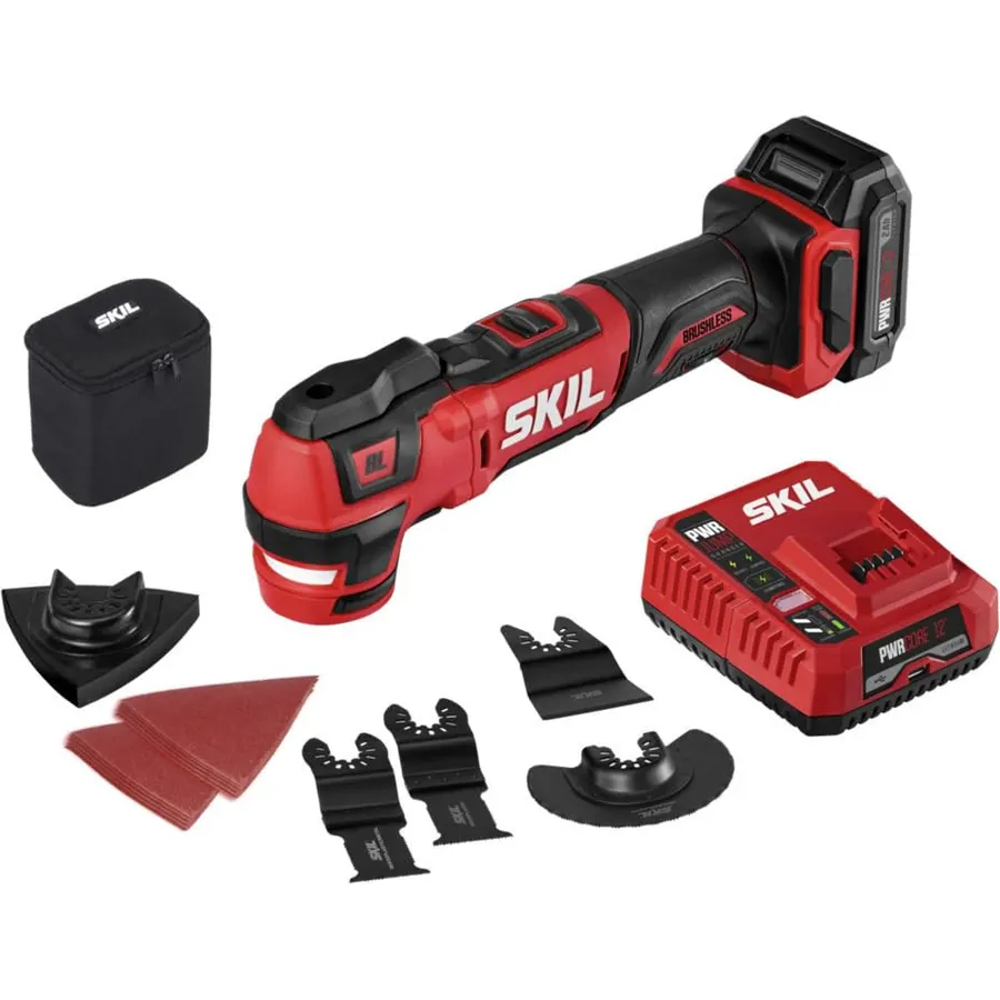 SKIL PWRCore 12 Brushless 12V Oscillating MultiTool, Includes 2.0Ah Lithium Battery and PWRJump Charger - OS592702
