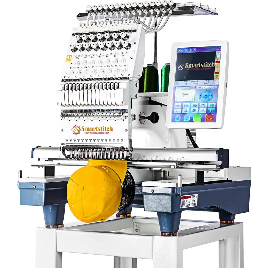 Smartstitch S-1501 Commercial Embroidery Machine with 15 Needles,14"x20" Embroidery Area,1200SPM Max Speed,12" Touch Screen, Wifi available, capable of embroidering on 3D Caps, Flat, T-shirt and more