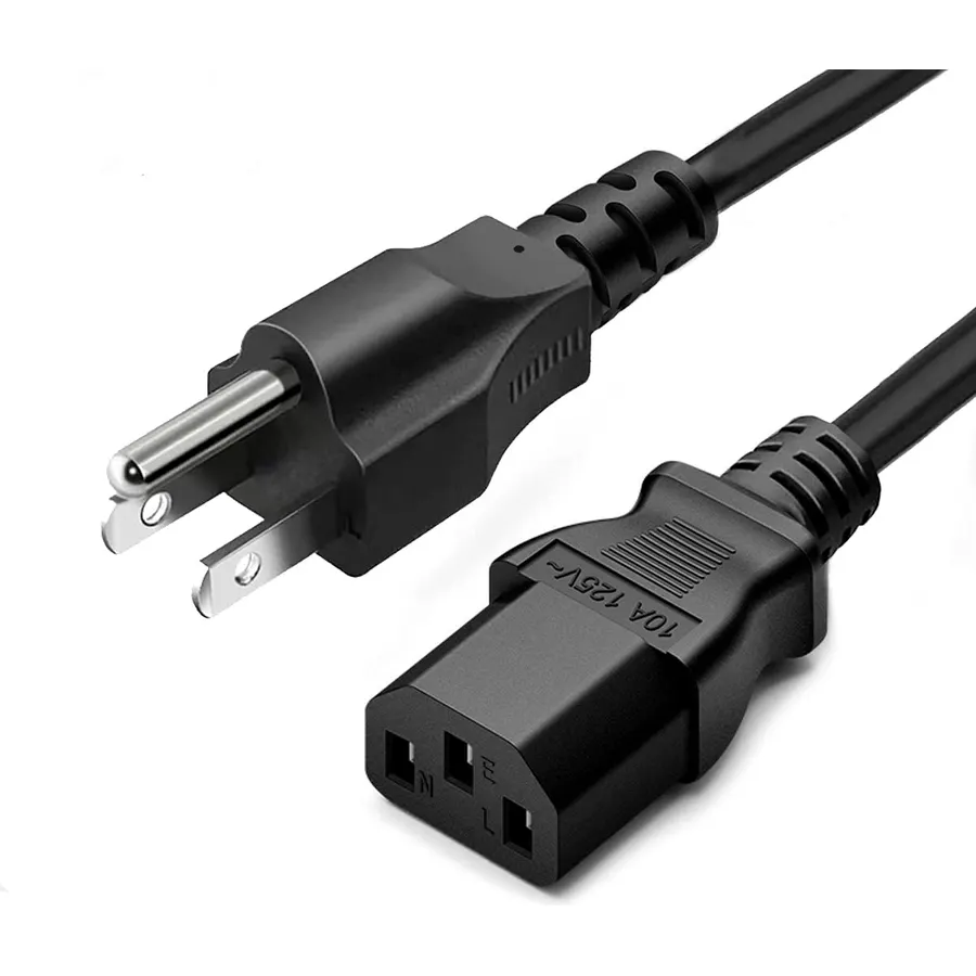 Standard 5ft (1.5m) 10 Amps 125 Volts Black 3 Prong AC Power Cord Cable for Electronics, TV, Computer, Printer, Radio, Monitor, Samsung, Dell, Vizio, LG, Asus, Laptop and More