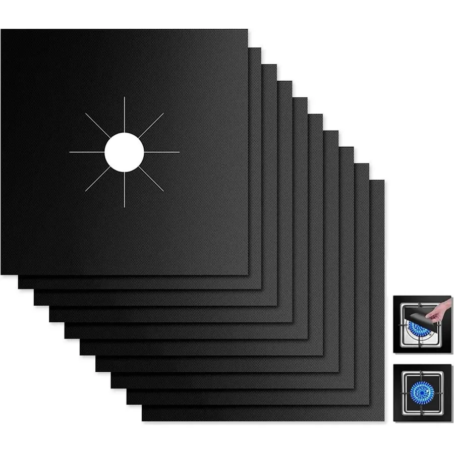 10 pack, gas stove protector, stove burner liners, stovetop range protectors, set top burner covers black, size 10.6” x 10.6” non stick reusable cover easy to clean, double thickness