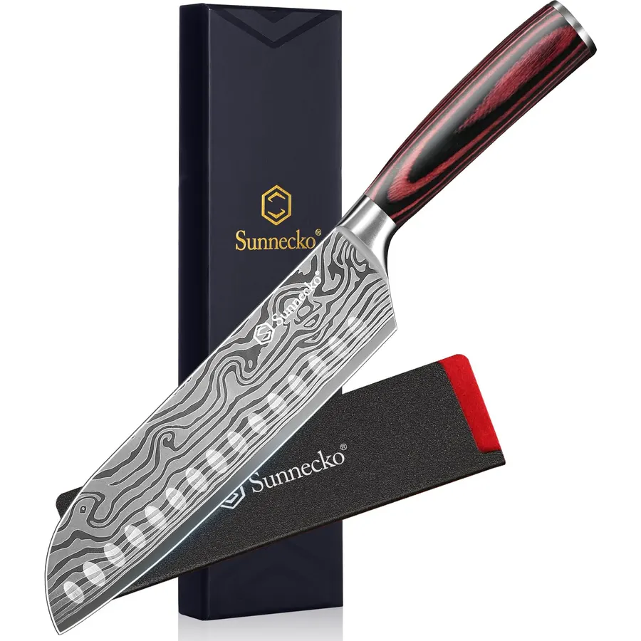 Sunnecko Santoku Knife 7 Inch High Carbon Steel Japanese Chef Knife