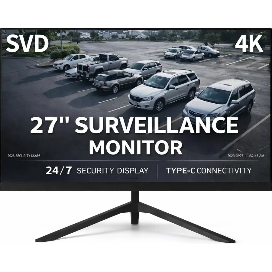 SVD 27" 4K UHD Security Monitor IPS HDR, HDMI 2.1+DP 1.4+Type-C 65W, Adaptive Sync, 3D Comb Filter, 60Hz 5ms 178°, Built-in Speakers, for CCTV DVR NVR