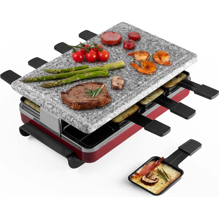 Swissmar KF-77045 Classic 8 Person Raclette Party Grill with Granite Stone Grill Top, Red