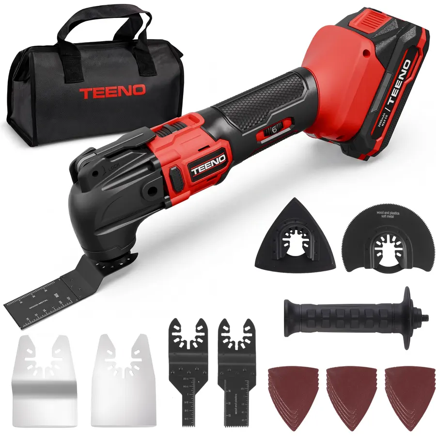 TEENO 20V Cordless Oscillating Tool Brushless, Multi-Tool Kit 4° Oscillation Angle Oscillating Saw, 6 Variable Speeds with Quick-Lock Change System, 26PCS Multitool Blades & Carrying Bag for DIY