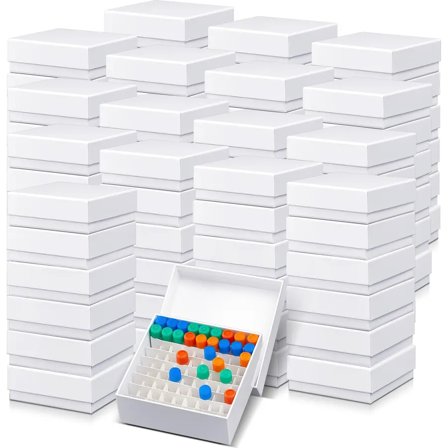Teenyyou 72 Pcs 81 Wells Cardboard Freezer Box for 1.5-2.0ml Tubes, White
