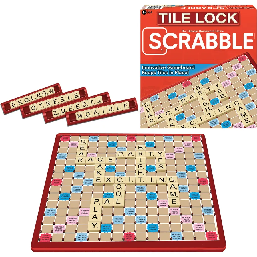 Tile Lock Scrabble Board Game, Board Holds Tiles in Place, Game for 2-4 Players, Minimum Age 8 and Up, Number of Players: 2-4, by Winning Moves Games USA
