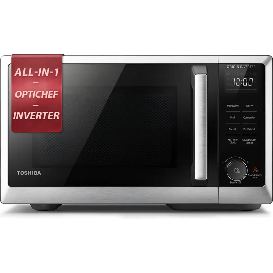TOSHIBA OptiChef Basic Countertop Microwave Air Fryer Combo – 0.9 Cu.Ft, Origin Inverter Tech, Convection Bake & Broil, 27 Auto Menus,Stainless Steel