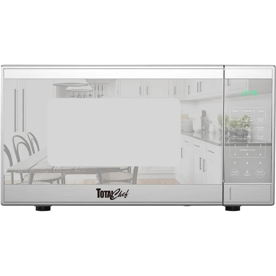 Total Chef 0.9 Cu Ft Microwave Oven – Compact Countertop Kitchen Appliance, Small Stainless Steel Microwave with Digital Touch, Pre-Set Functions, 10.6” Turntable, 900 Watt
